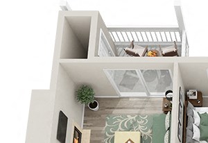 The Village 1 Bedroom 1 Bath 917 sq. ft 3D Floor Plan The Village 1 Bedroom 1 Bath 917 sq. ft 3D Floor Plan at The Village Apartments, North Carolina, 27615